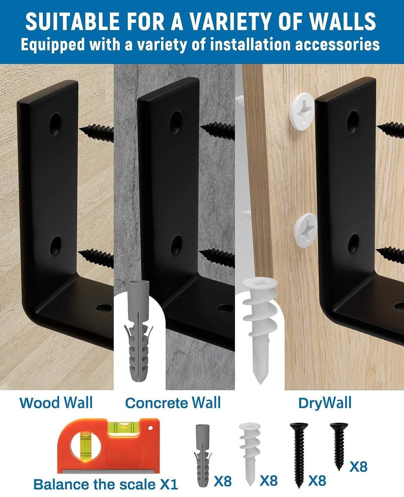LEOPO 8 inch Shelf Brackets 4-Pack ,1/5 inch Thick Heavy Duty Industrial Bracket for DIY Floating Shelf Support, Black Coated Wall Shelf Support, 7.25    x 4    x 1.5 - Image 5
